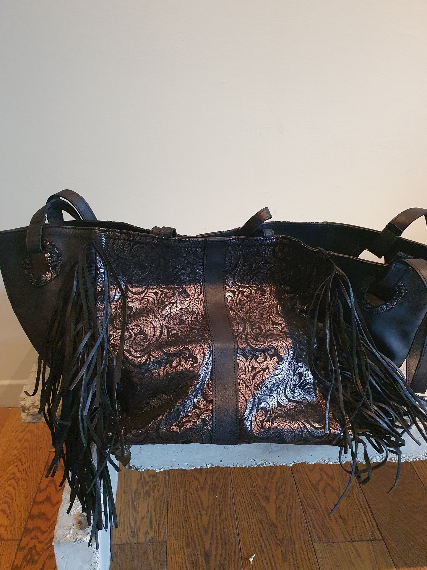 leather & fabric bag SIMONNE